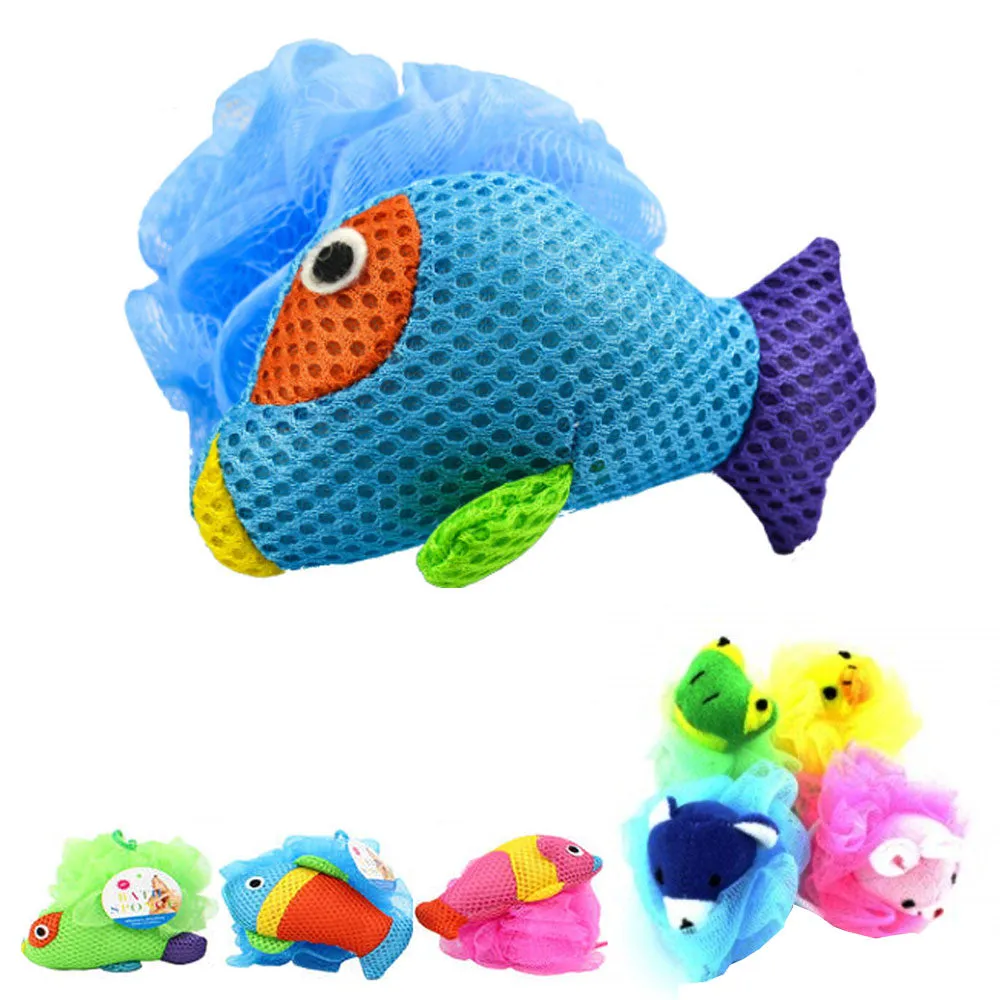 4 Baby Kids Sponges Mesh Sponge Puff Stuffed Animal Bath Scrub Toy Shower Loofah