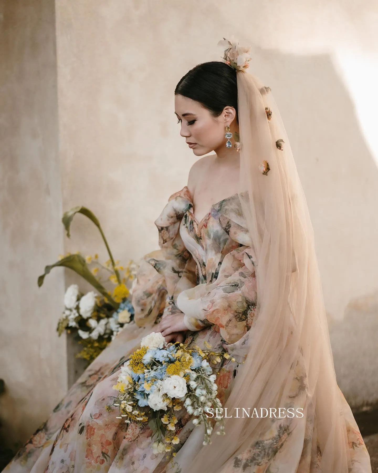Chic Off-the-shoulder Sweetheart Rustic Floral Wedding Dresses For Bridal JKP013