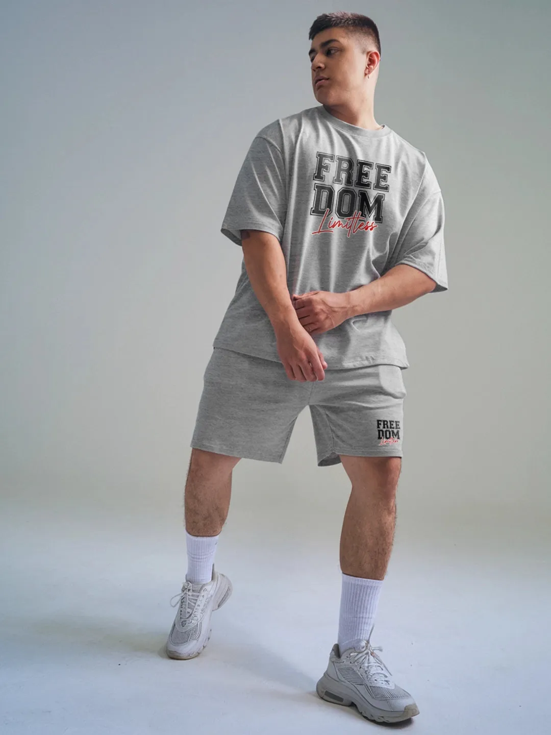 Freedom Cotton Mens T Shirt and Shorts Combo Set (Plus Size)