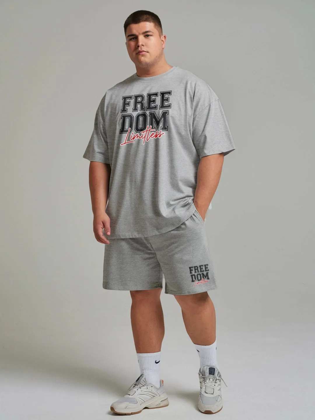 Freedom Cotton Mens T Shirt and Shorts Combo Set (Plus Size)