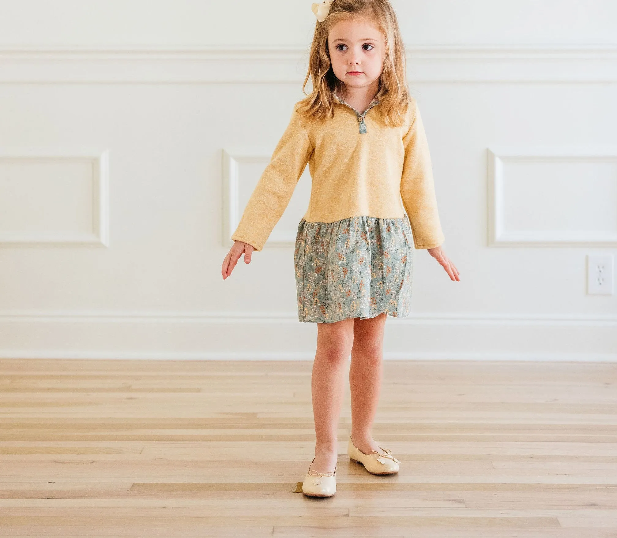 Gold Suede Scalloped Ballerinas