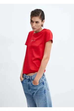 Mango Women's Red Cotton logo T-Shirt