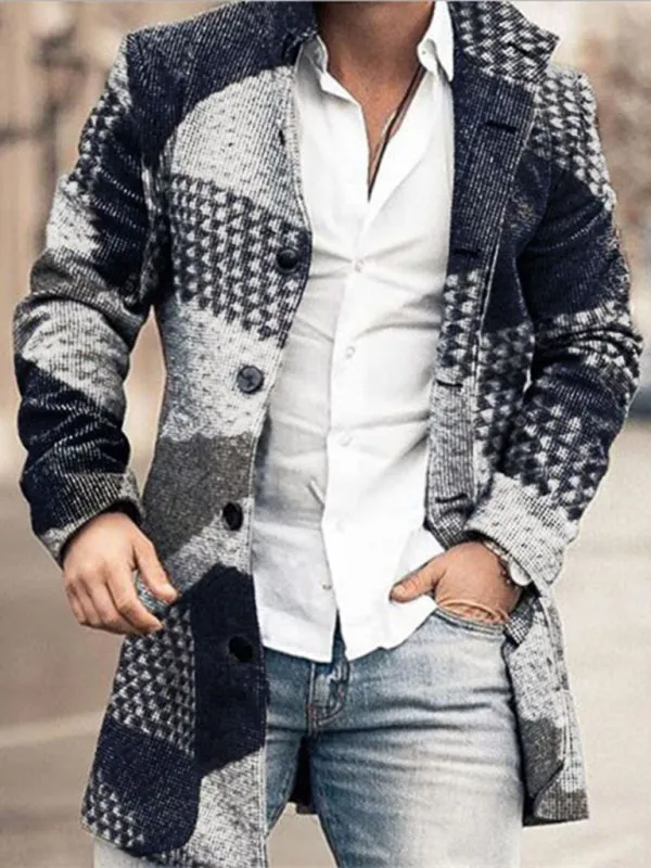New men's woolen stand collar mid-length pocket casual coat